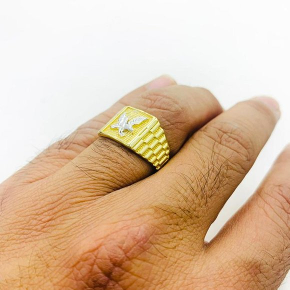 14K Yellow Gold Men's Eagle Ring #10 / Gold Eagle Ring for Men's / Two Tone Ring - Picture 4 of 8